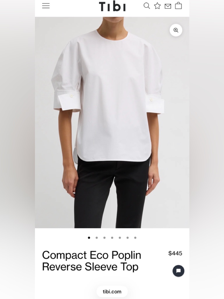Tibi Compact Eco Poplin Reverse Sleeve Top